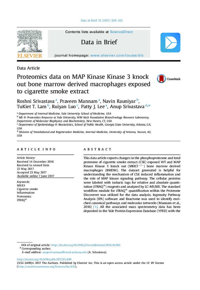 Proteomics data on MAP Kinase Kinase 3 knock out bone marrow derived macrophages exposed to cigarette smoke extract