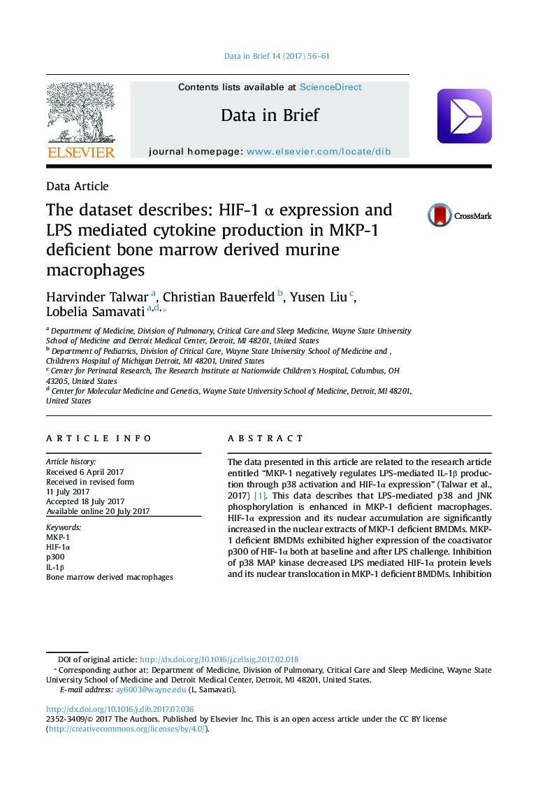 The dataset describes: HIF-1 Î± expression and LPS mediated cytokine production in MKP-1 deficient bone marrow derived murine macrophages