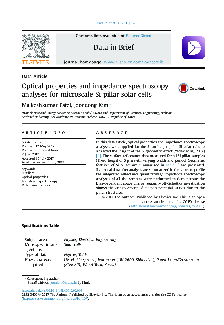 Optical properties and impedance spectroscopy analyses for microscale Si pillar solar cells