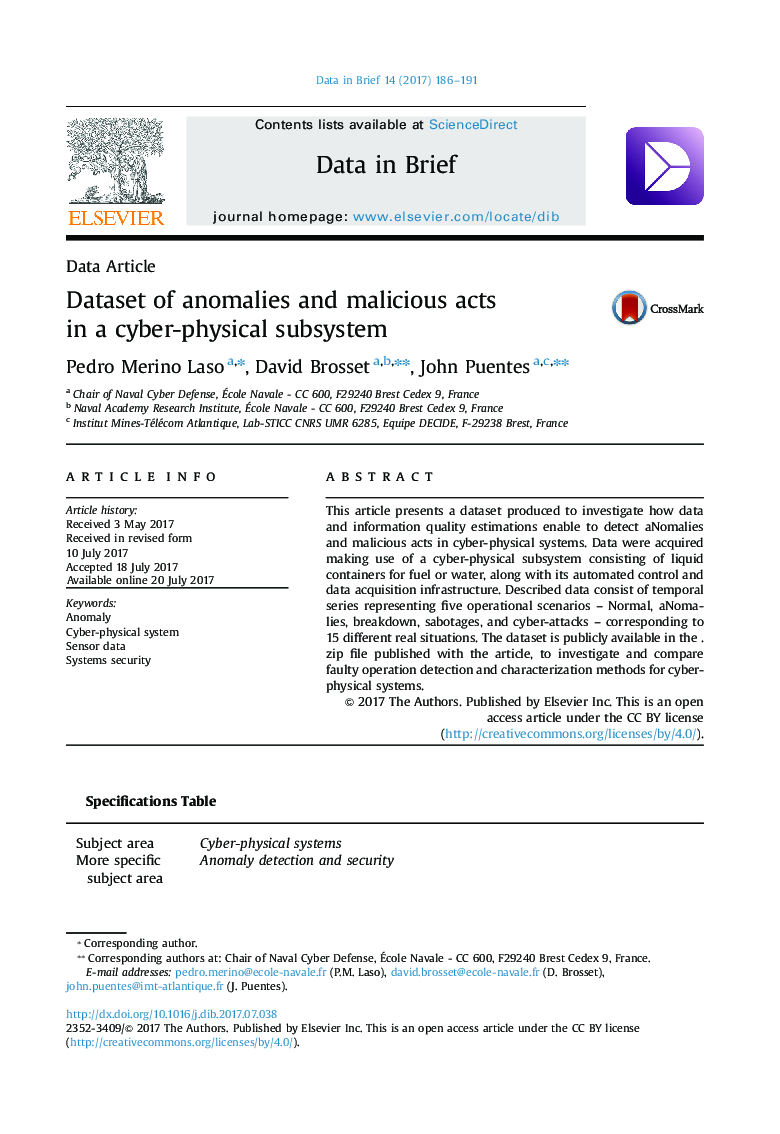 Dataset of anomalies and malicious acts in a cyber-physical subsystem
