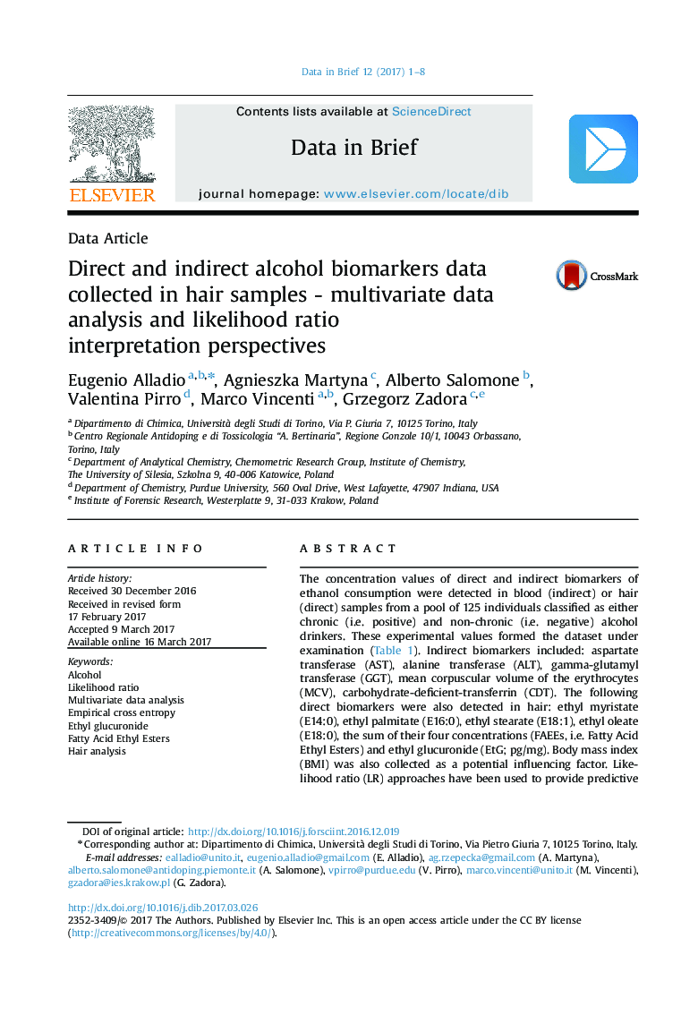 داده های بیومارکرهای مستقیم و غیرمستقیم جمع آوری شده در نمونه های مو - تجزیه و تحلیل داده های چند متغیره و دیدگاه های تفسیر نسبت های احتمال 