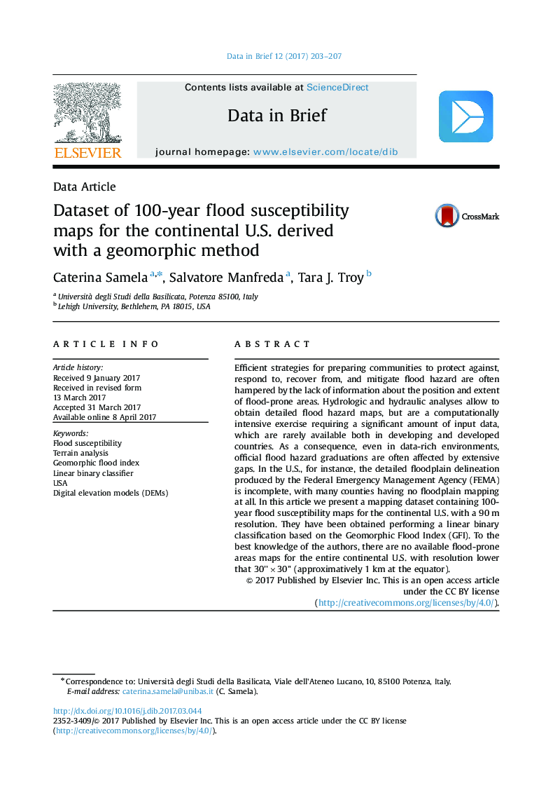 Dataset of 100-year flood susceptibility maps for the continental U.S. derived with a geomorphic method