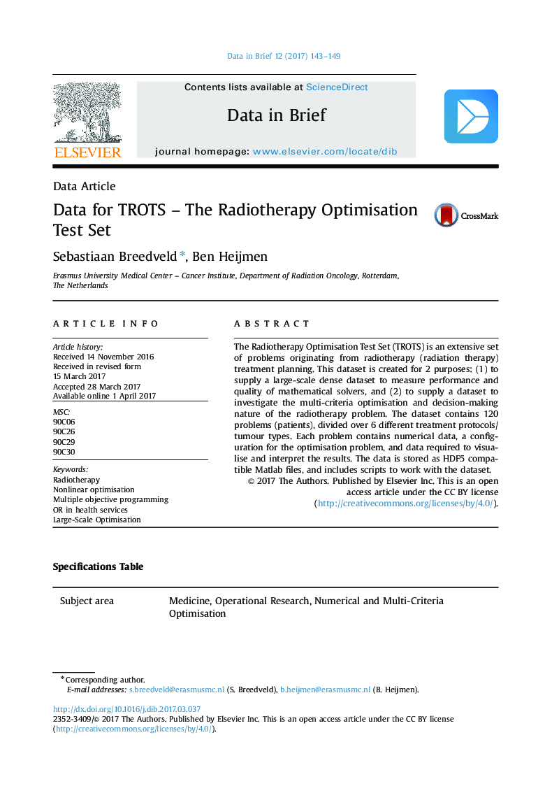 Data for TROTS - The Radiotherapy Optimisation Test Set