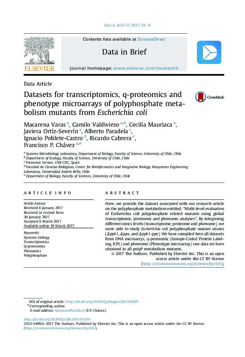 Datasets for transcriptomics, q-proteomics and phenotype microarrays of polyphosphate metabolism mutants from Escherichia coli