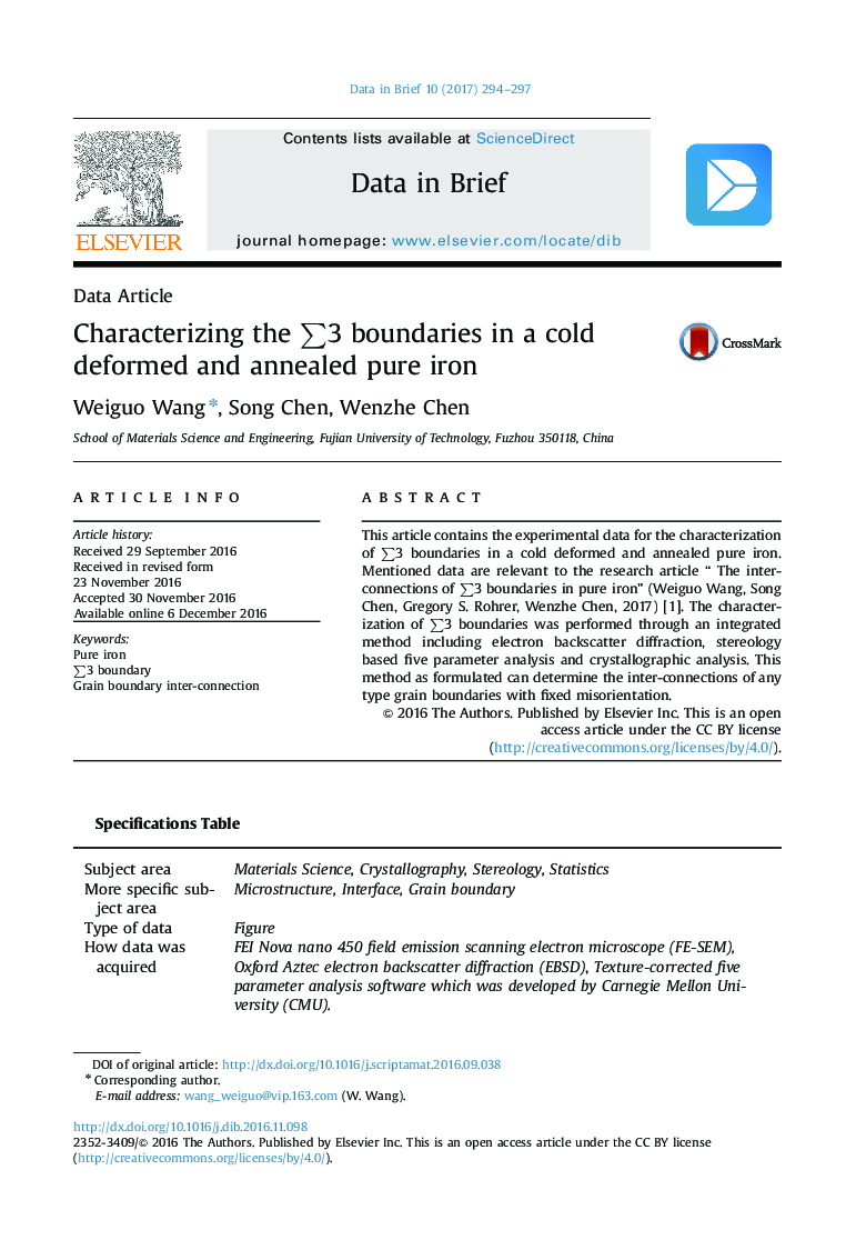 Characterizing the â3 boundaries in a cold deformed and annealed pure iron