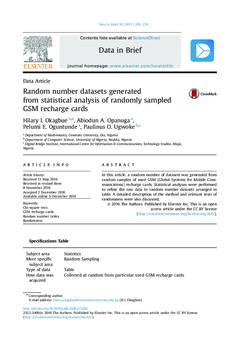 Random number datasets generated from statistical analysis of randomly sampled GSM recharge cards