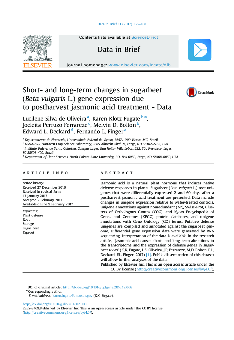 Short- and long-term changes in sugarbeet (Beta vulgaris L.) gene expression due to postharvest jasmonic acid treatment - Data
