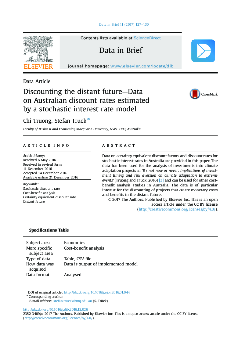 Discounting the distant future-Data on Australian discount rates estimated by a stochastic interest rate model