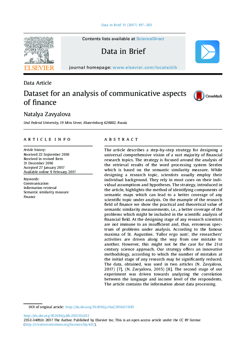 Dataset for an analysis of communicative aspects of finance