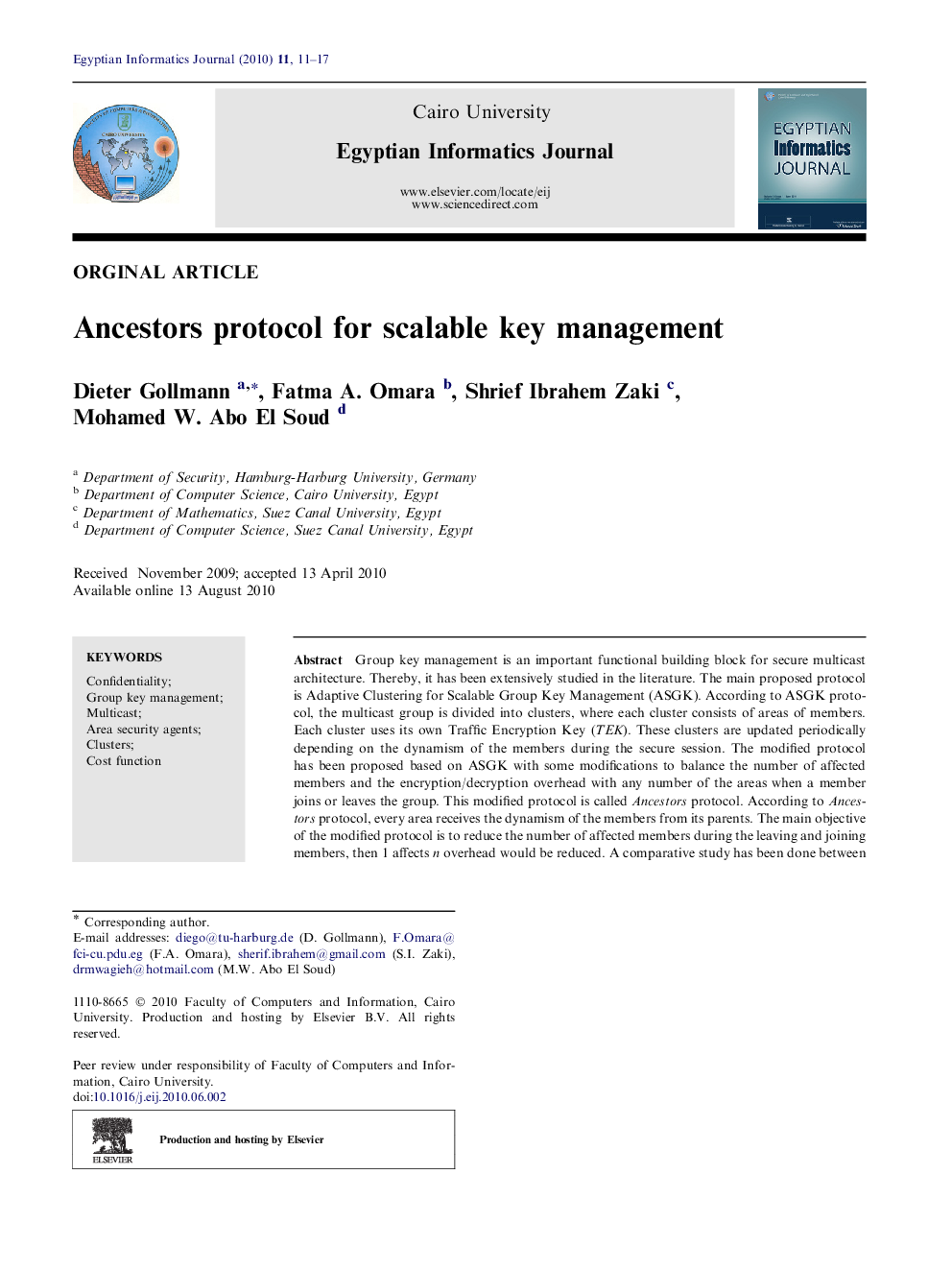 Ancestors protocol for scalable key management