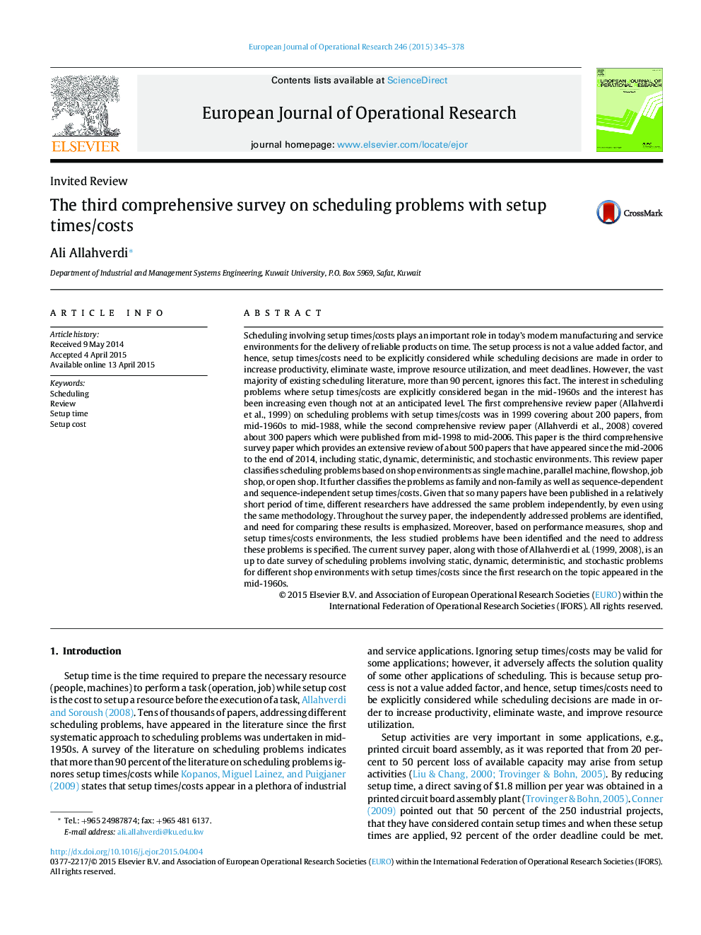 The third comprehensive survey on scheduling problems with setup times/costs