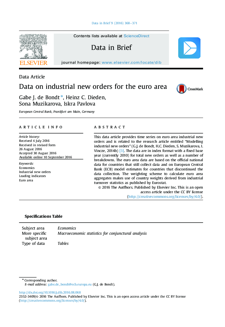 Data ArticleData on industrial new orders for the euro area