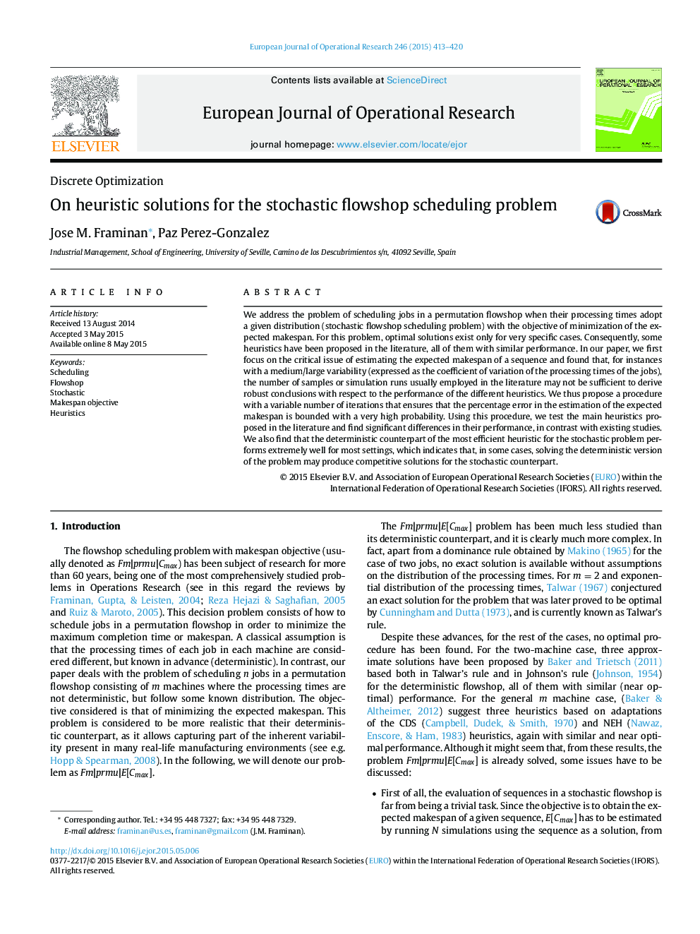 On heuristic solutions for the stochastic flowshop scheduling problem