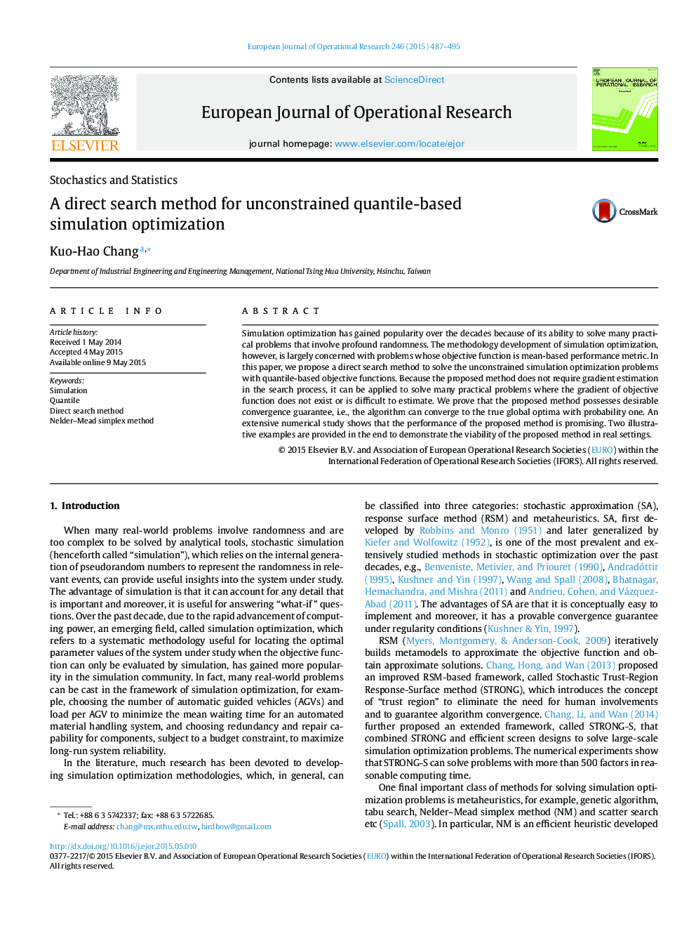 A direct search method for unconstrained quantile-based simulation optimization