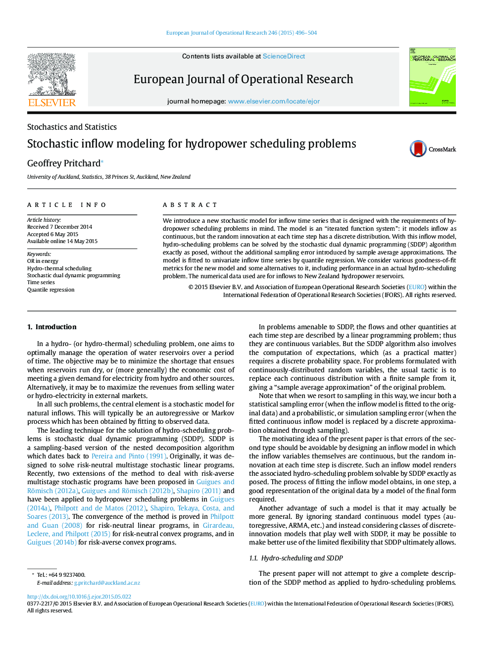 Stochastic inflow modeling for hydropower scheduling problems