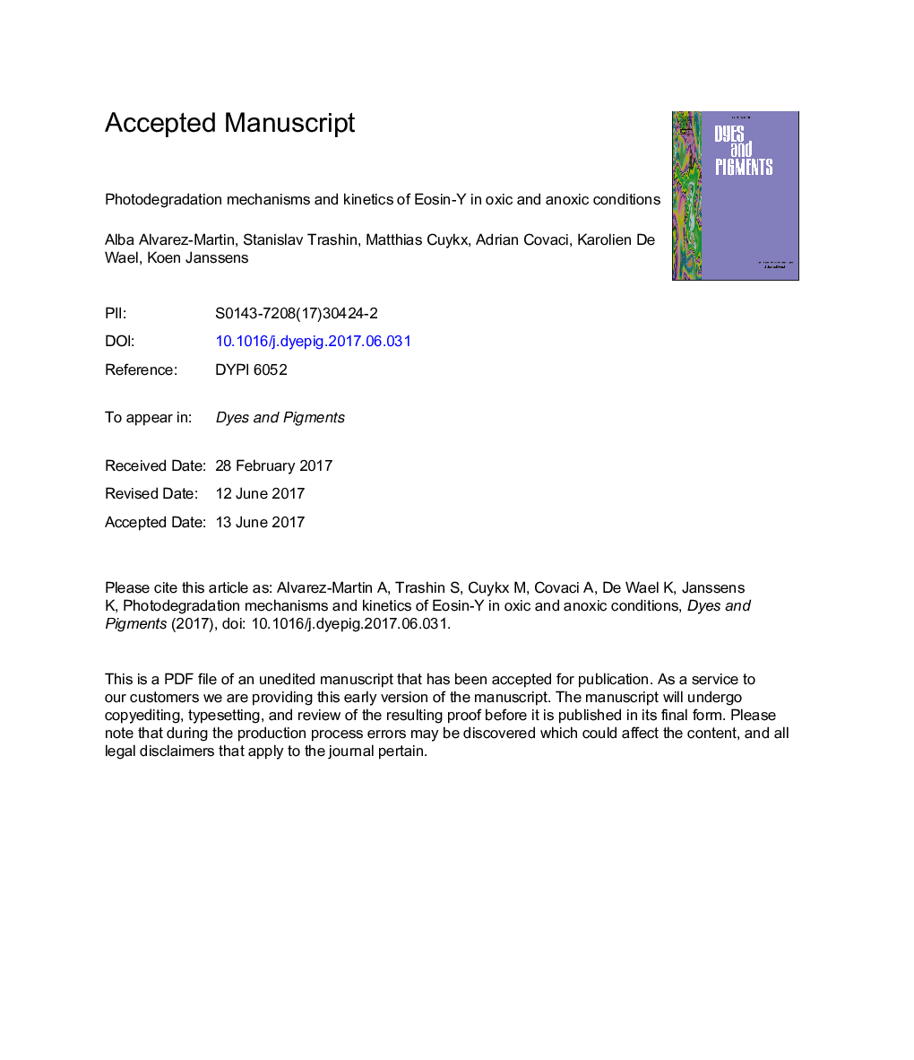 Photodegradation mechanisms and kinetics of Eosin-Y in oxic and anoxic conditions