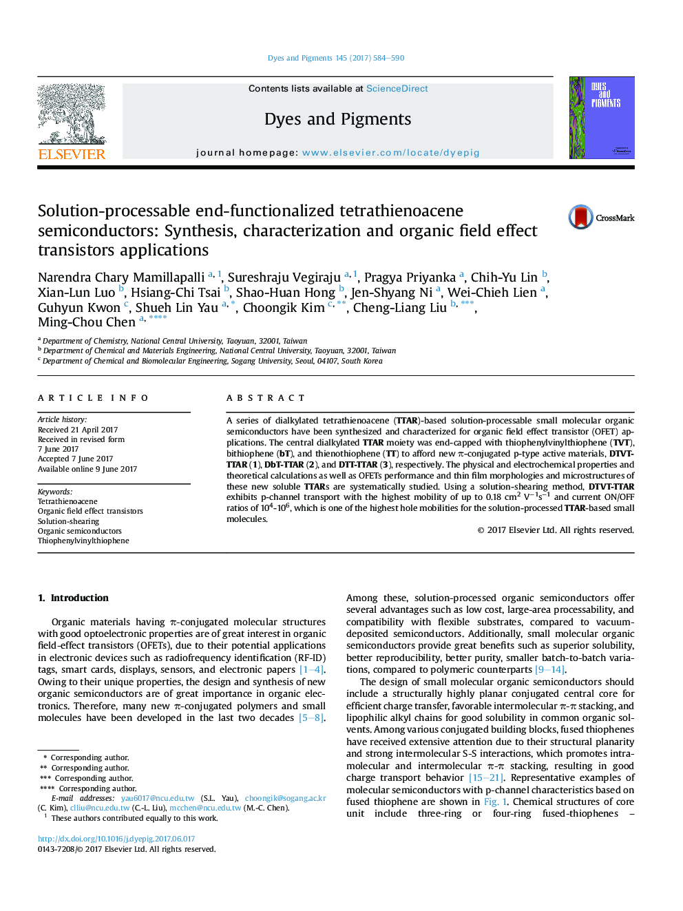 Solution-processable end-functionalized tetrathienoacene semiconductors: Synthesis, characterization and organic field effect transistors applications