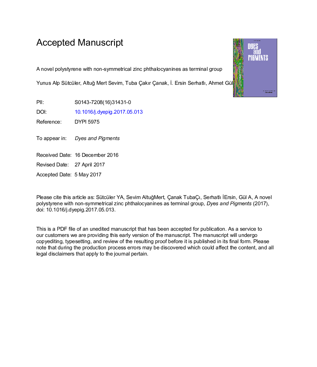 A novel polystyrene with non-symmetrical zinc phthalocyanines as terminal group