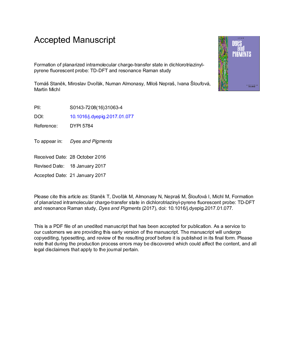 Formation of planarized intramolecular charge-transfer state in dichlorotriazinyl-pyrene fluorescent probe: TD-DFT and resonance Raman study