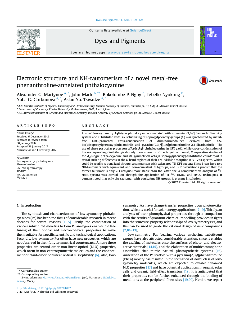 Electronic structure and NH-tautomerism of a novel metal-free phenanthroline-annelated phthalocyanine