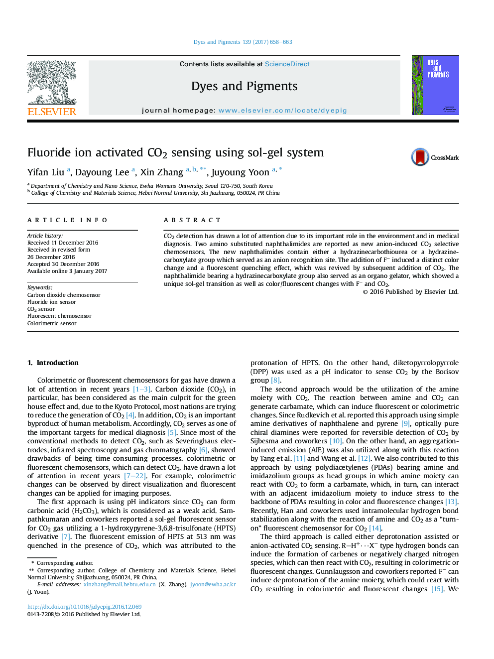 Fluoride ion activated CO2 sensing using sol-gel system