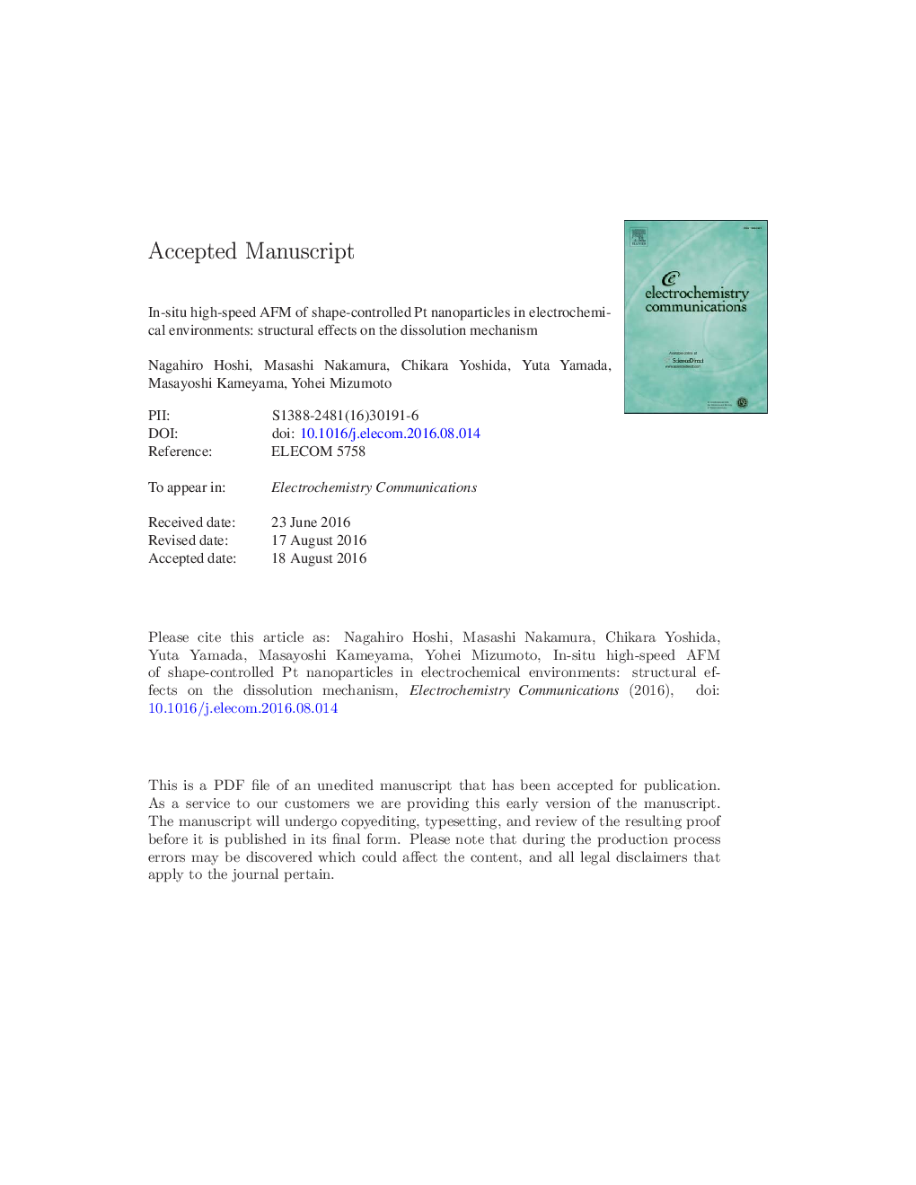 In-situ high-speed AFM of shape-controlled Pt nanoparticles in electrochemical environments: Structural effects on the dissolution mechanism