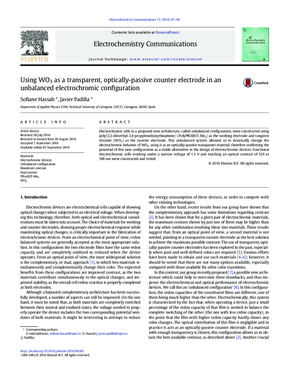 Using WO3 as a transparent, optically-passive counter electrode in an unbalanced electrochromic configuration