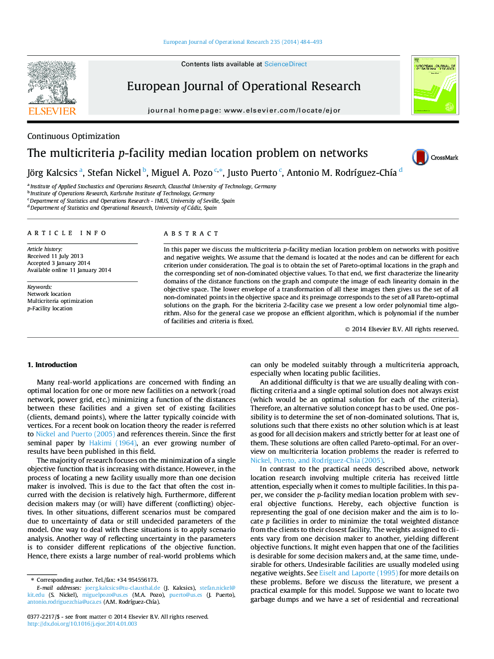 The multicriteria p-facility median location problem on networks