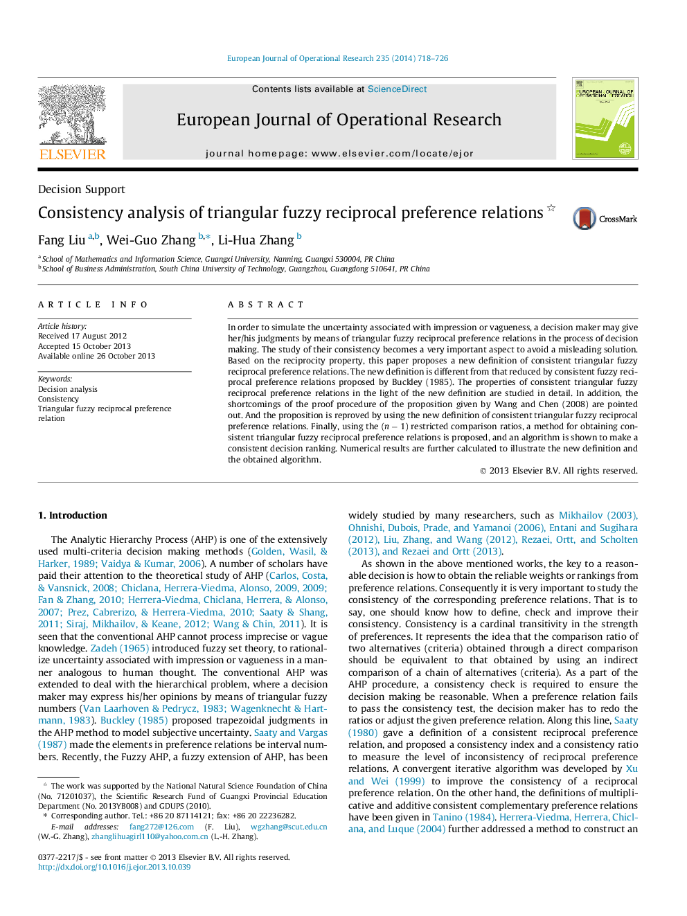 Consistency analysis of triangular fuzzy reciprocal preference relations 