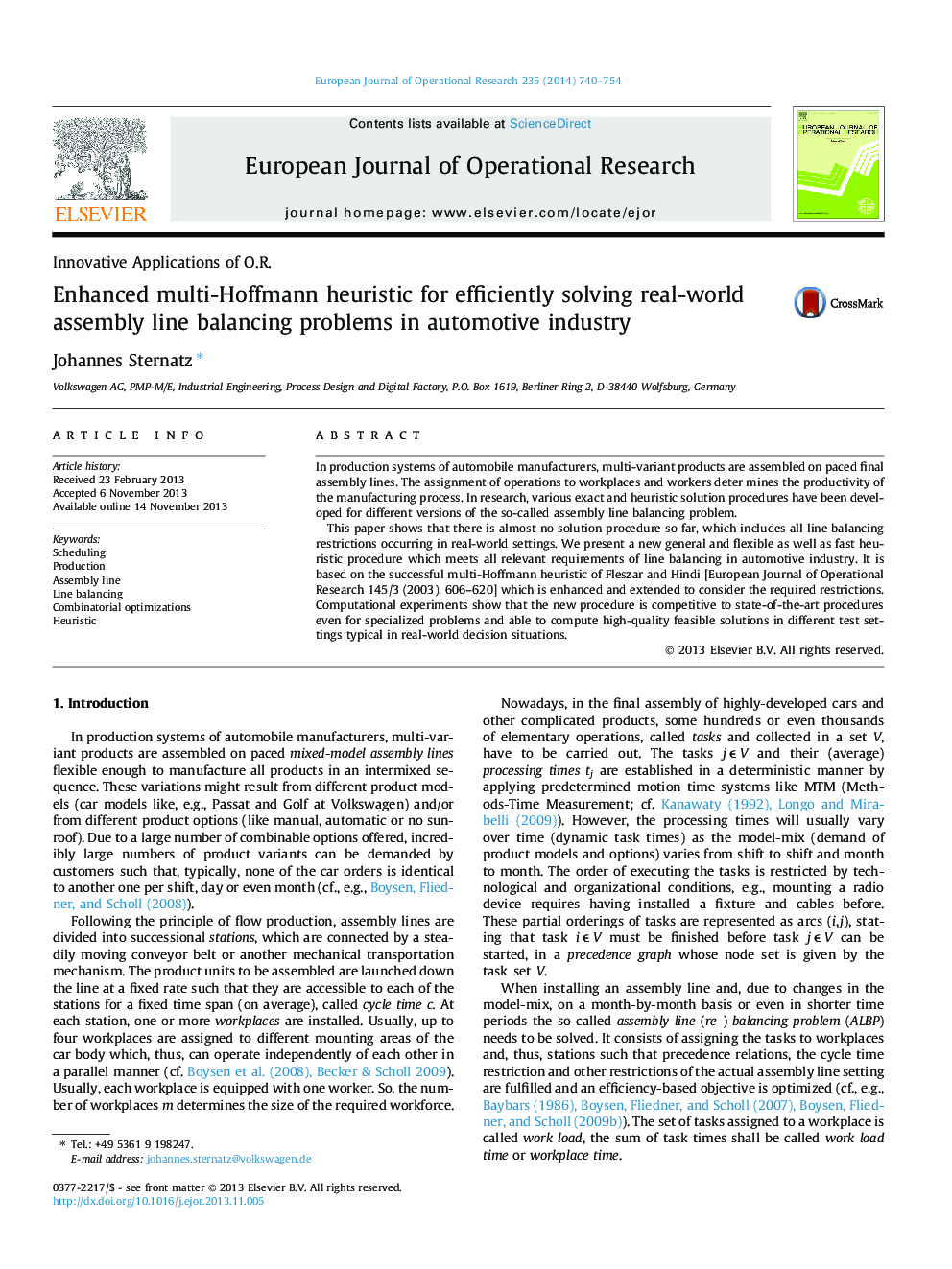 Enhanced multi-Hoffmann heuristic for efficiently solving real-world assembly line balancing problems in automotive industry