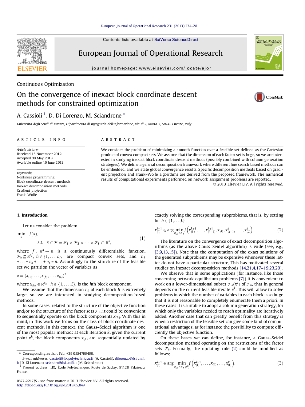 On the convergence of inexact block coordinate descent methods for constrained optimization