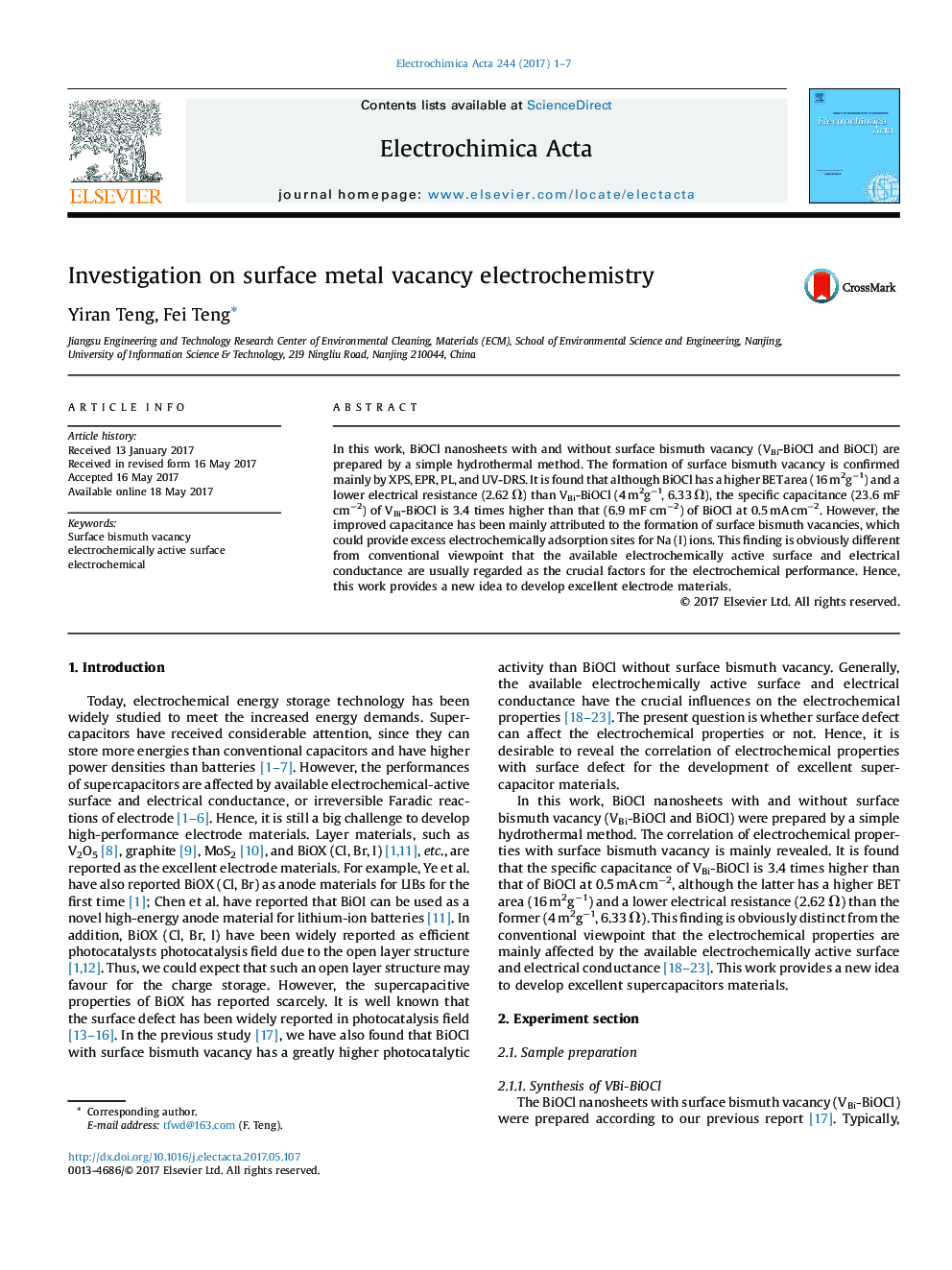 Investigation on surface metal vacancy electrochemistry