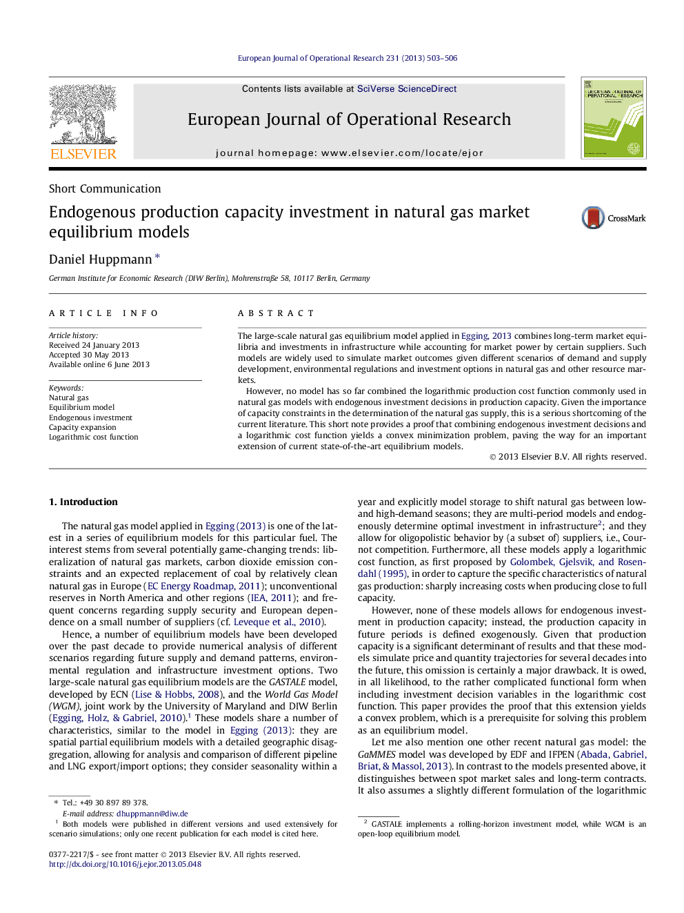 Endogenous production capacity investment in natural gas market equilibrium models