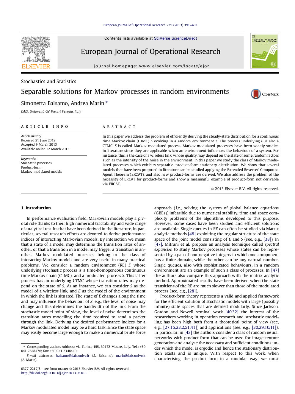 Separable solutions for Markov processes in random environments