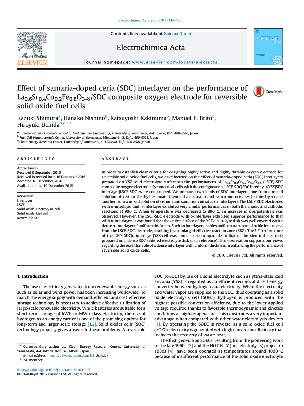 Effect of samaria-doped ceria (SDC) interlayer on the performance of La0.6Sr0.4Co0.2Fe0.8O3-Î´/SDC composite oxygen electrode for reversible solid oxide fuel cells