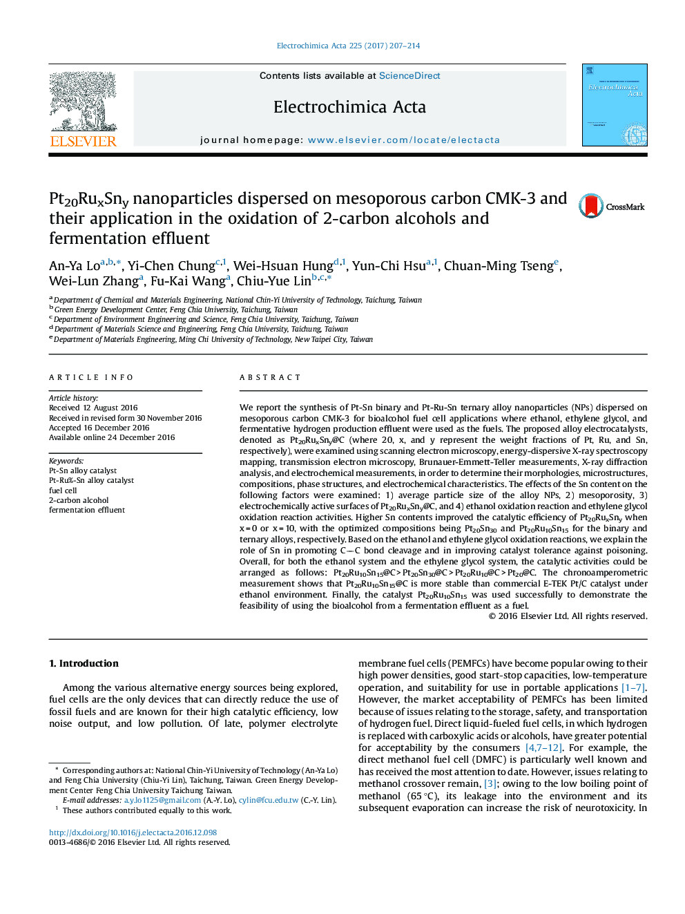 عکس صفحه اول مقاله: Pt20RuxSny nanoparticles dispersed on mesoporous carbon CMK-3 and their application in the oxidation of 2-carbon alcohols and fermentation effluent Pt20RuxSny nanoparticles dispersed on mesoporous carbon CMK-3 and their application in the oxidation of 2-carbon alcohols and fermentation effluent