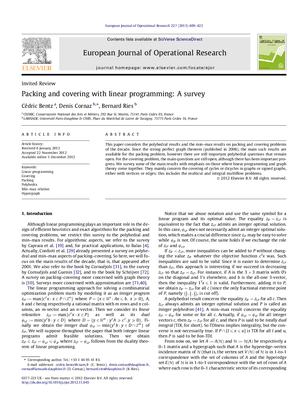 Packing and covering with linear programming: A survey