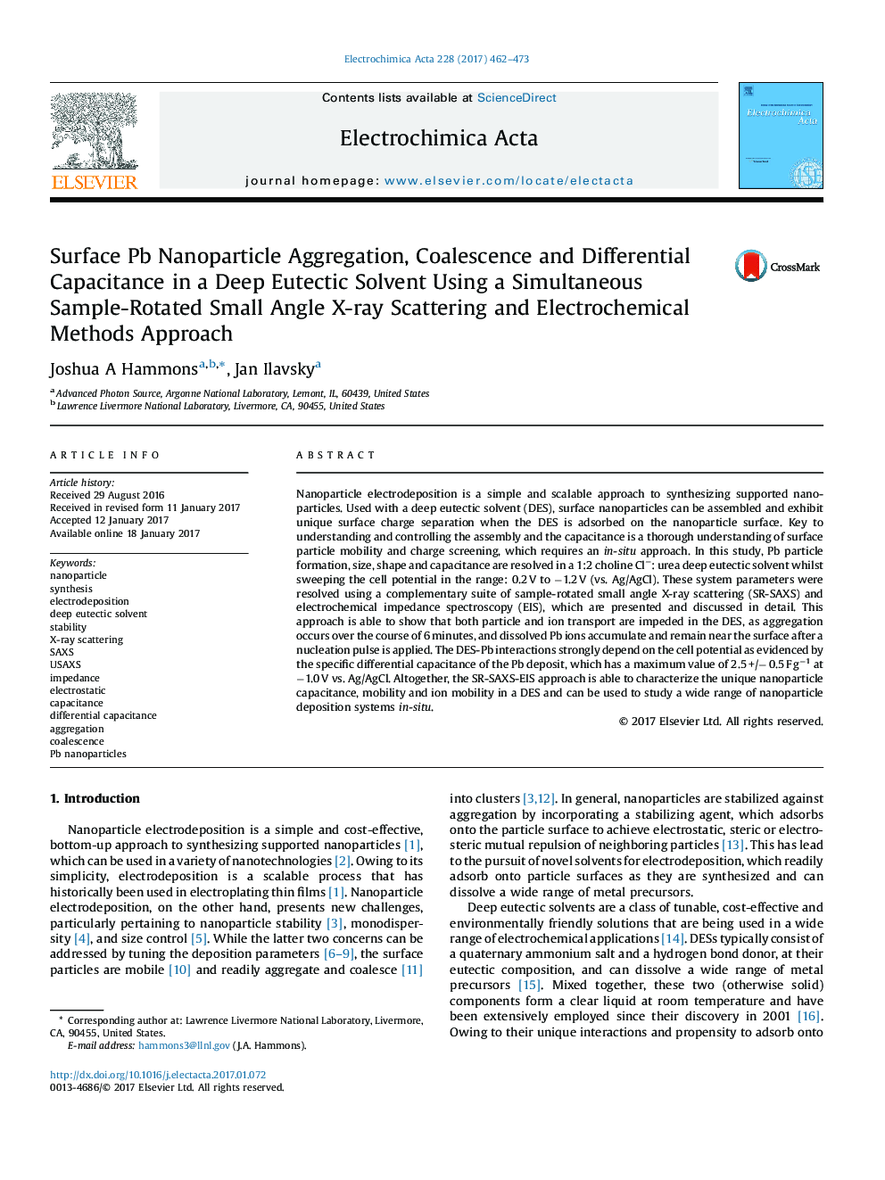 Surface Pb Nanoparticle Aggregation, Coalescence and Differential Capacitance in a Deep Eutectic Solvent Using a Simultaneous Sample-Rotated Small Angle X-ray Scattering and Electrochemical Methods Approach