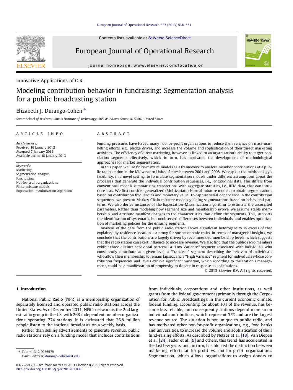 Modeling contribution behavior in fundraising: Segmentation analysis for a public broadcasting station