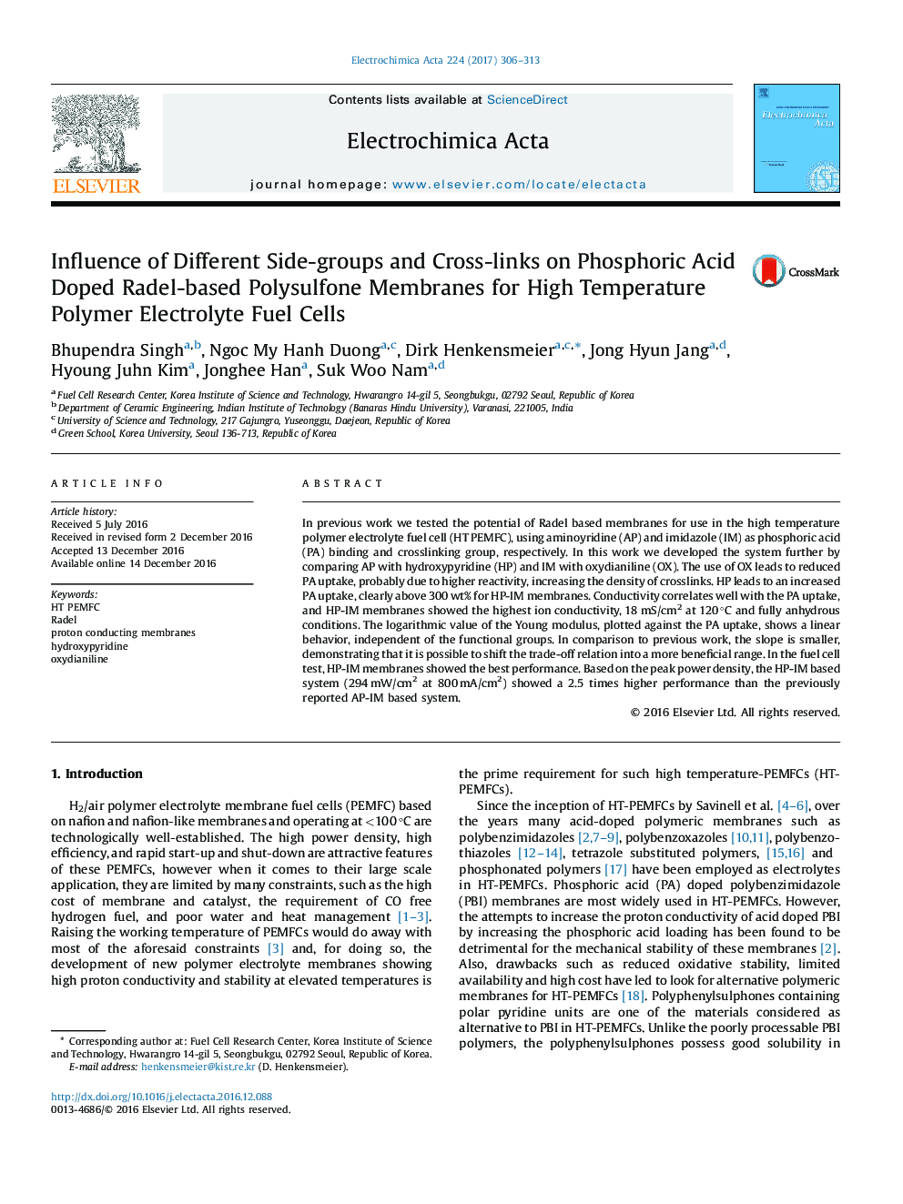 Influence of Different Side-groups and Cross-links on Phosphoric Acid Doped Radel-based Polysulfone Membranes for High Temperature Polymer Electrolyte Fuel Cells