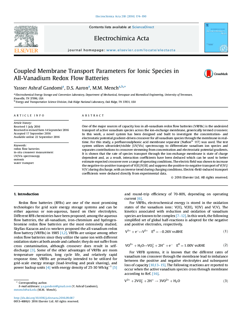 Coupled Membrane Transport Parameters for Ionic Species in All-Vanadium Redox Flow Batteries