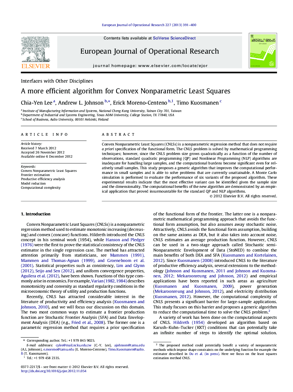 A more efficient algorithm for Convex Nonparametric Least Squares