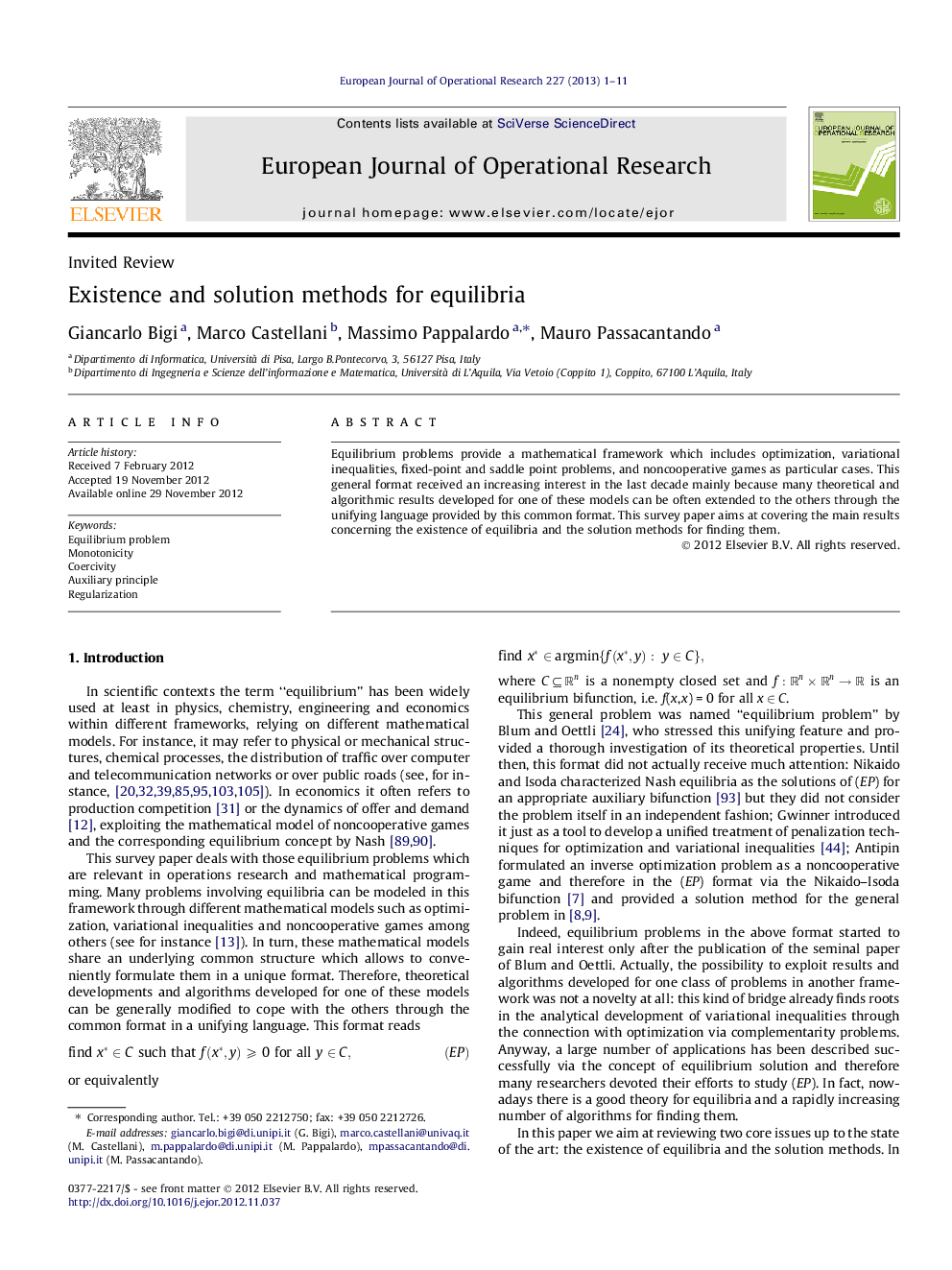 Existence and solution methods for equilibria