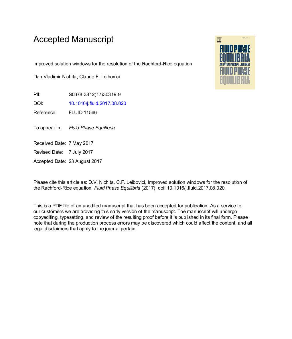 Improved solution windows for the resolution of the Rachford-Rice equation