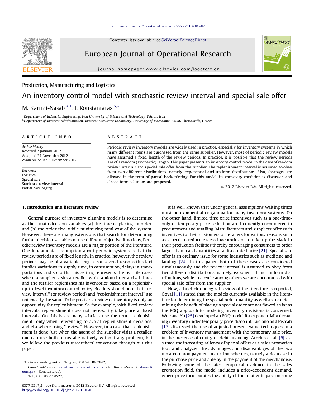 An inventory control model with stochastic review interval and special sale offer