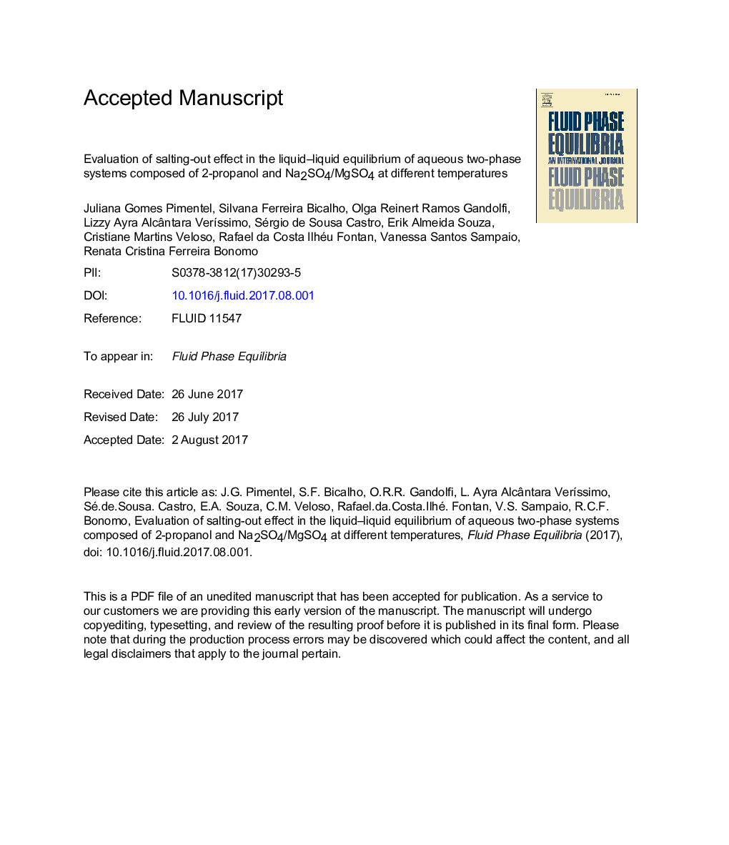 Evaluation of salting-out effect in the liquid-liquid equilibrium of aqueous two-phase systems composed of 2-propanol and Na2SO4/MgSO4 at different temperatures