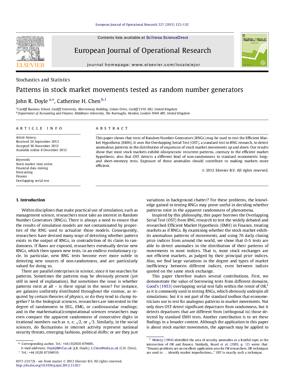 Patterns in stock market movements tested as random number generators