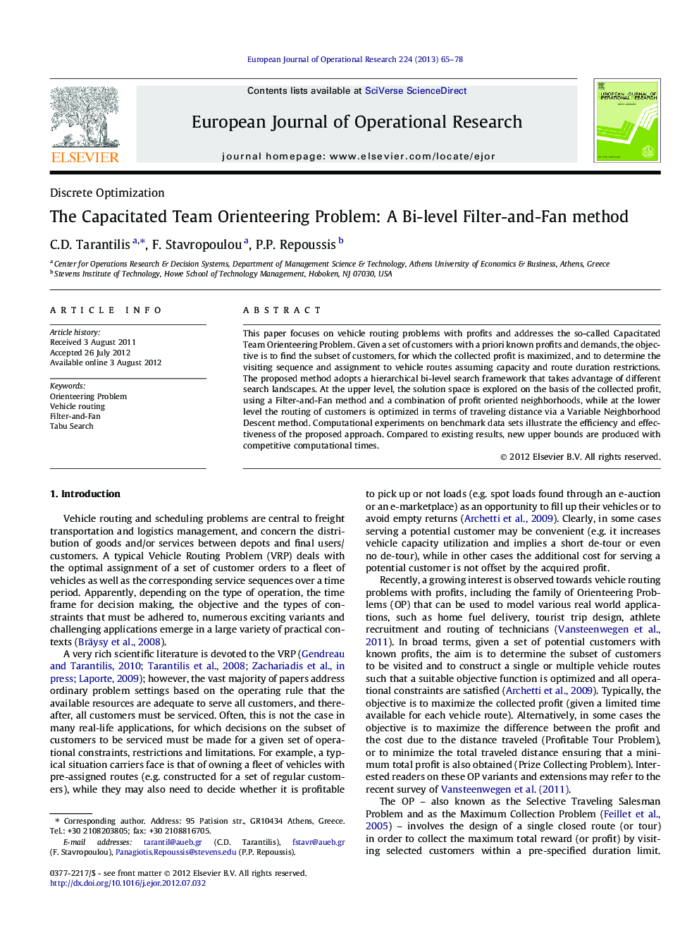 The Capacitated Team Orienteering Problem: A Bi-level Filter-and-Fan method