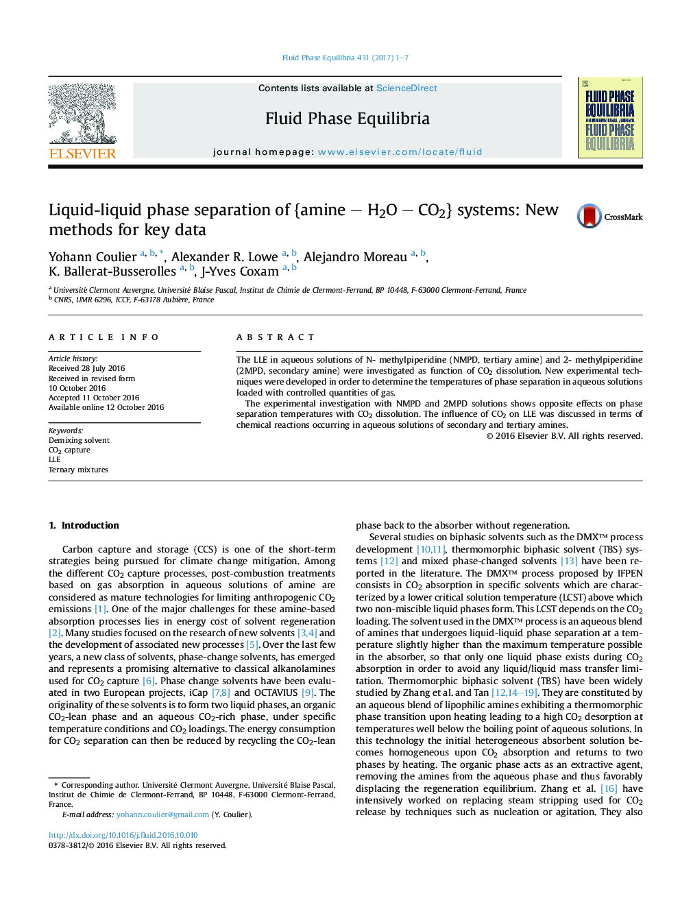 Liquid-liquid phase separation of {amine - H2O - CO2} systems: New methods for key data