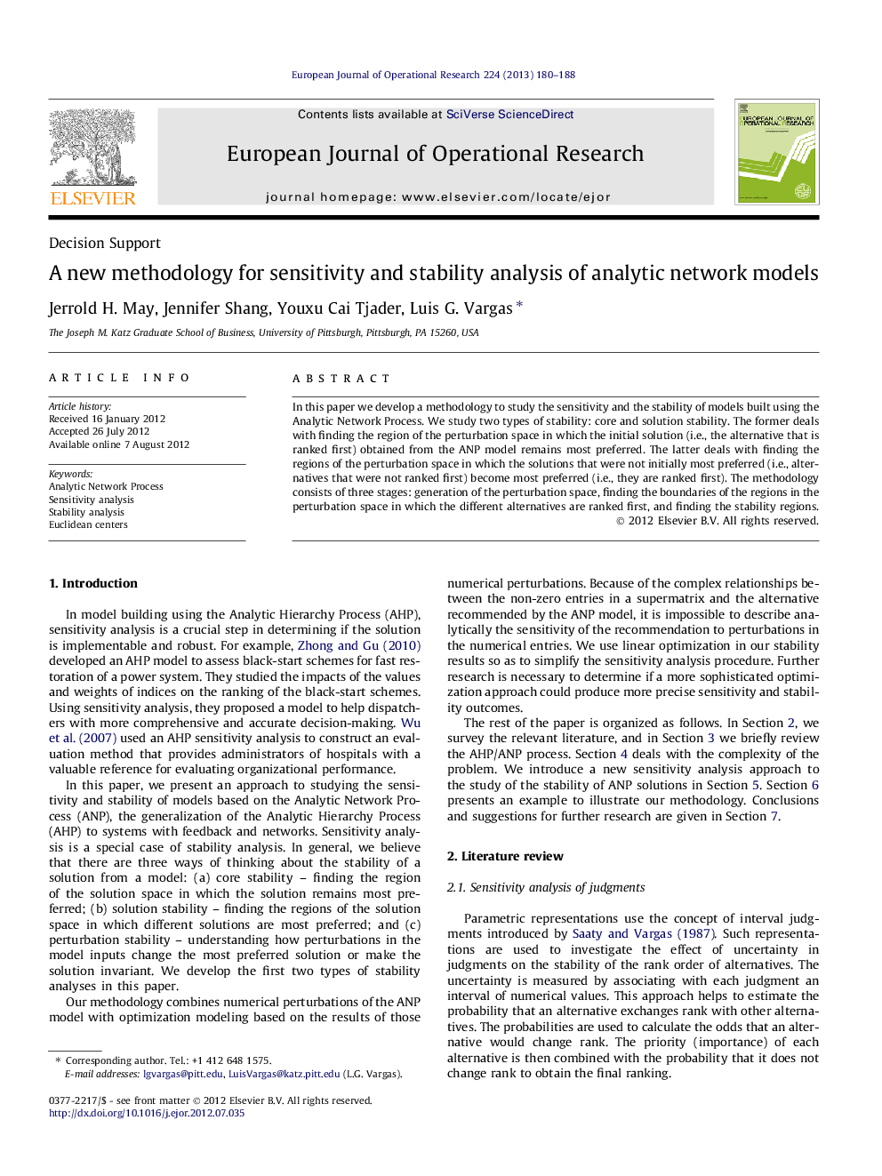 A new methodology for sensitivity and stability analysis of analytic network models